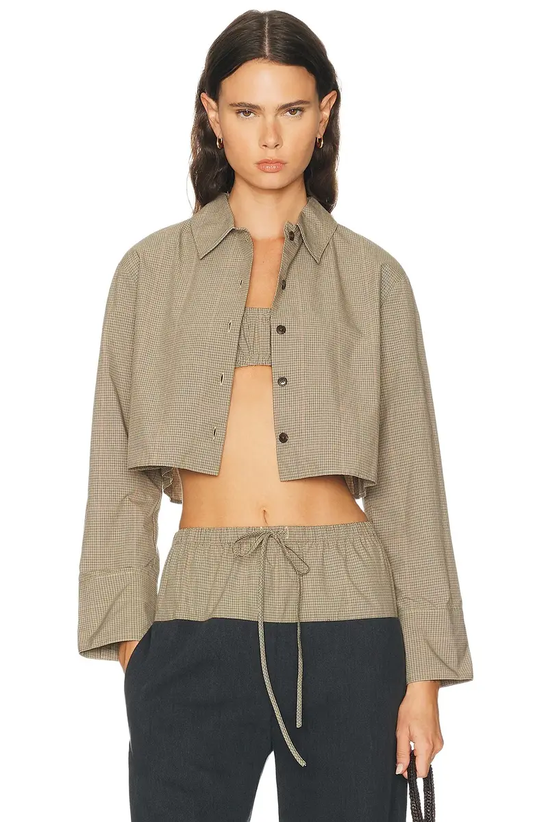 Cropped Oversized Button Down Top