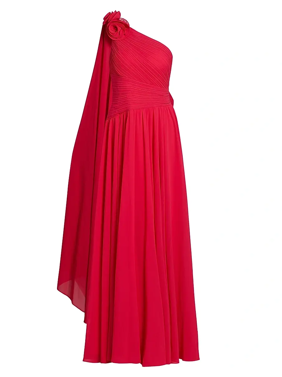 Teri Jon by Rickie Freeman Women's Pleated Chiffon One-Shoulder Gown - Fuchsia | Image 1 Teri Jon by Rickie Freeman Women's Pleated Chiffon One-Shoulder Gown - Fuchsia | Image 1