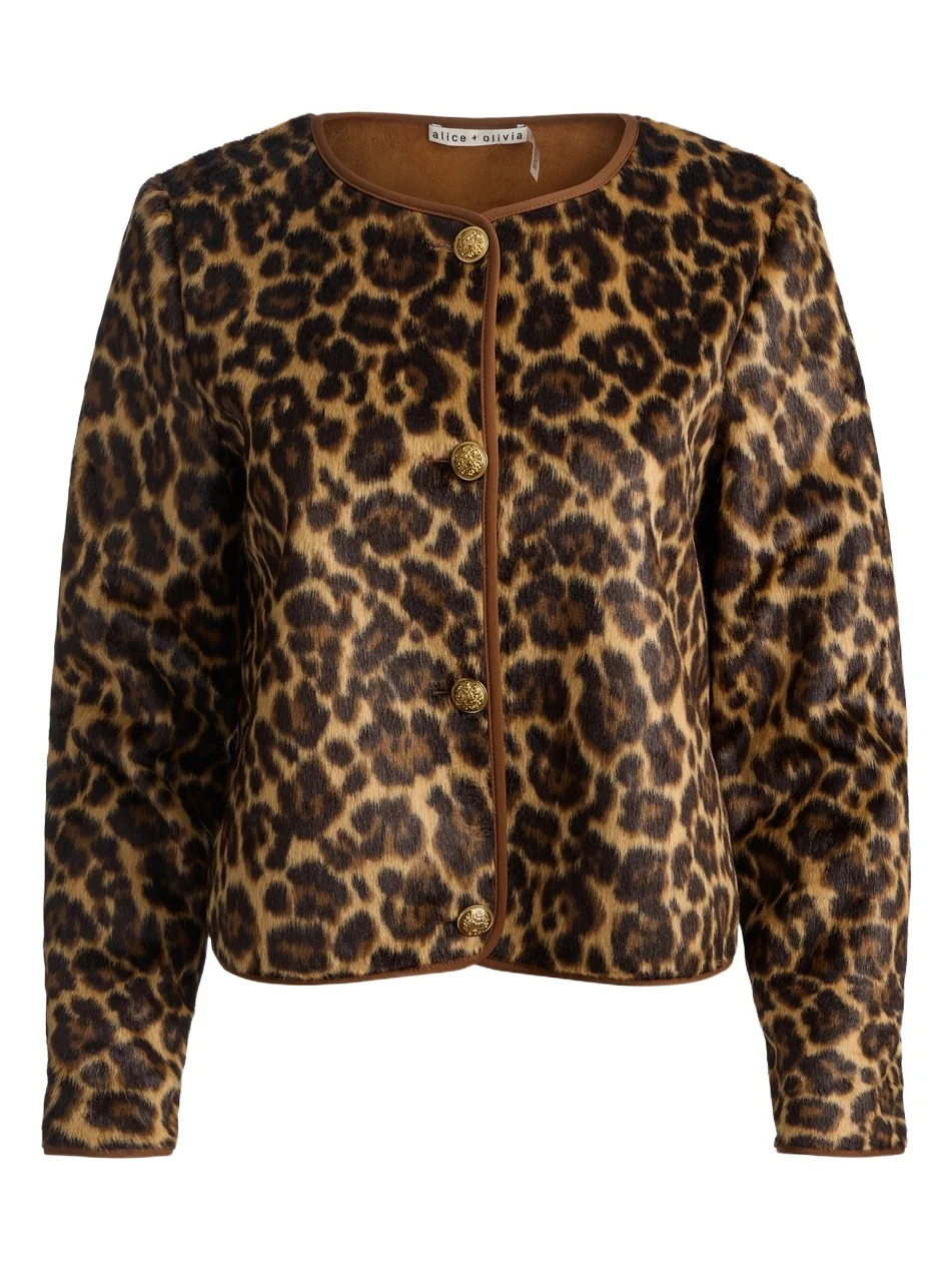 Alice + Olivia Women's Alma Leopard Print Faux-Fur Cardigan