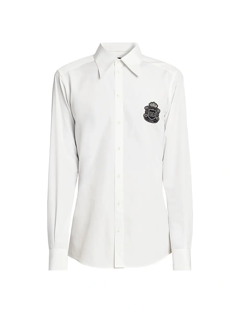 Dolce & Gabbana Men's Logo Cotton Poplin Shirt - Bianco Ottico | Image 1 Dolce & Gabbana Men's Logo Cotton Poplin Shirt - Bianco Ottico | Image 1