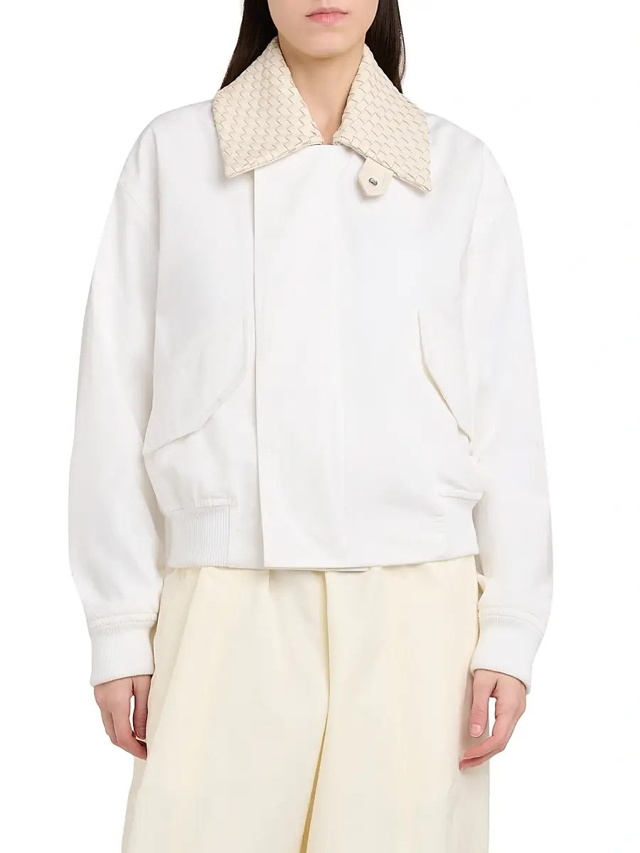 Bottega Veneta Women's Intrecciato-Collar Cotton Blouson Jacket | Thumbnail 3 Bottega Veneta Women's Intrecciato-Collar Cotton Blouson Jacket | Thumbnail 3