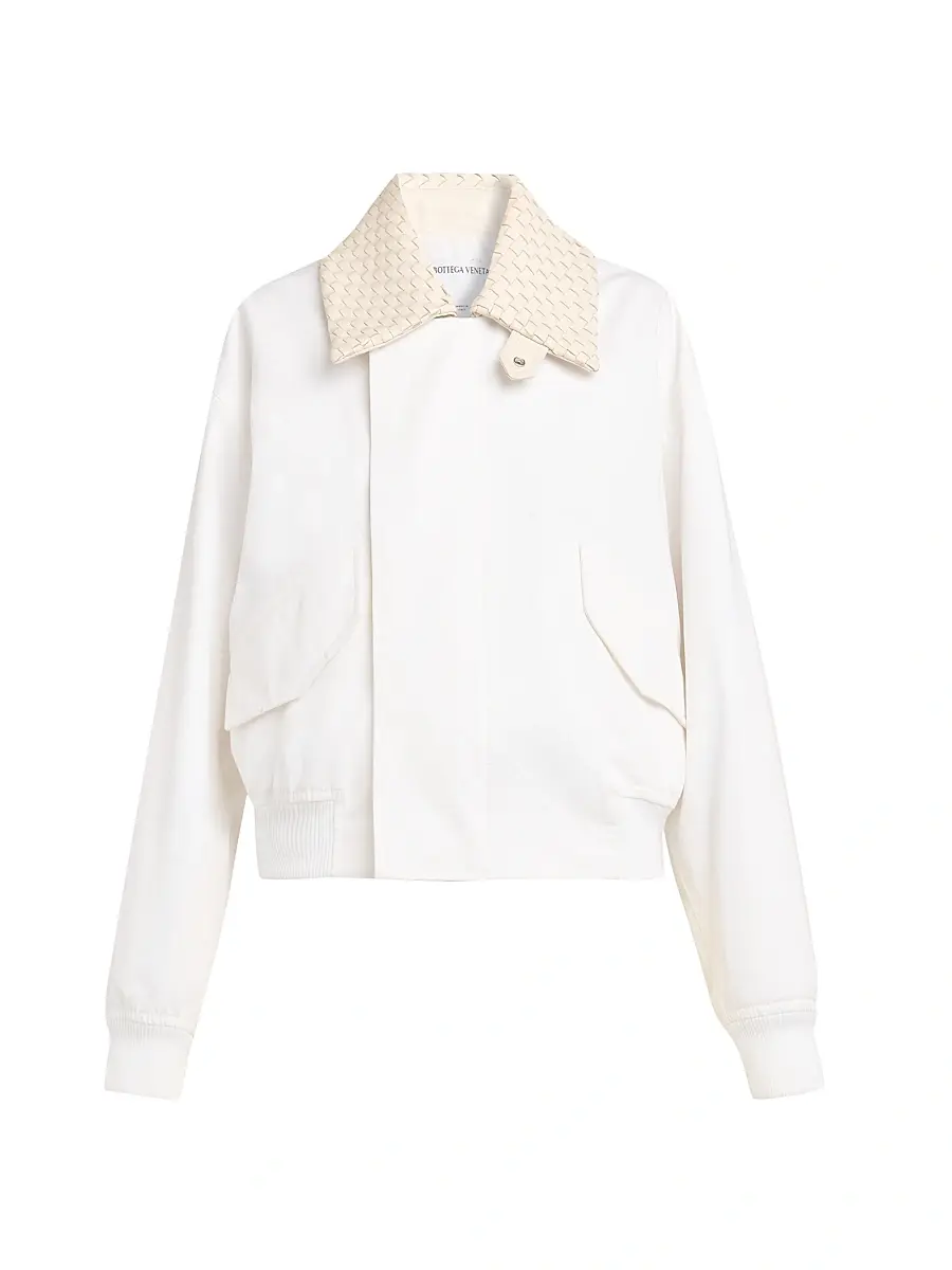 Bottega Veneta Women's Intrecciato-Collar Cotton Blouson Jacket - White | Image 1 Bottega Veneta Women's Intrecciato-Collar Cotton Blouson Jacket - White | Image 1
