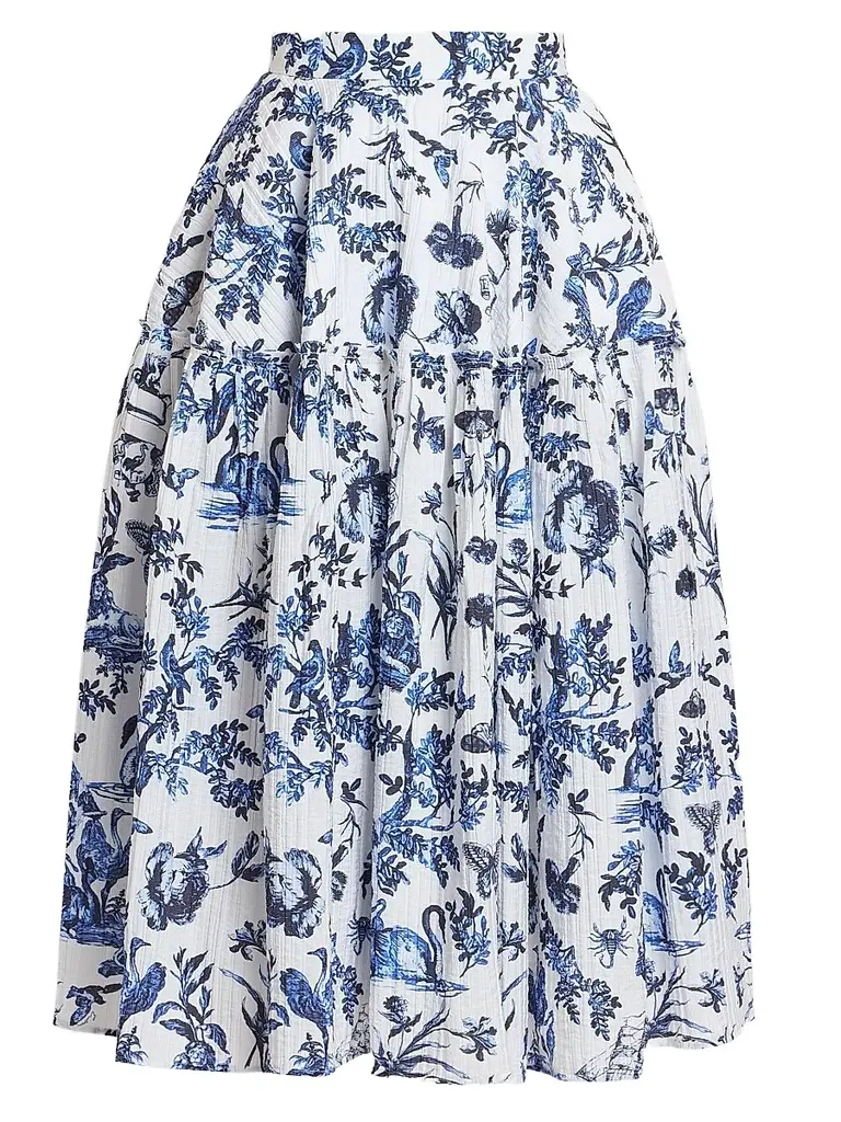 Erdem Women's Printed Crinkled Midi Skirt - Ink Blue | Image 1 Erdem Women's Printed Crinkled Midi Skirt - Ink Blue | Image 1