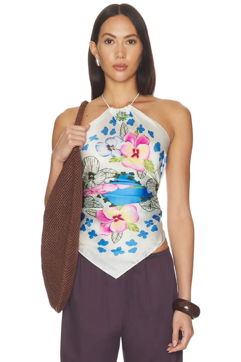 VERANDAH Hydrangea Crystal Scarf Blouse