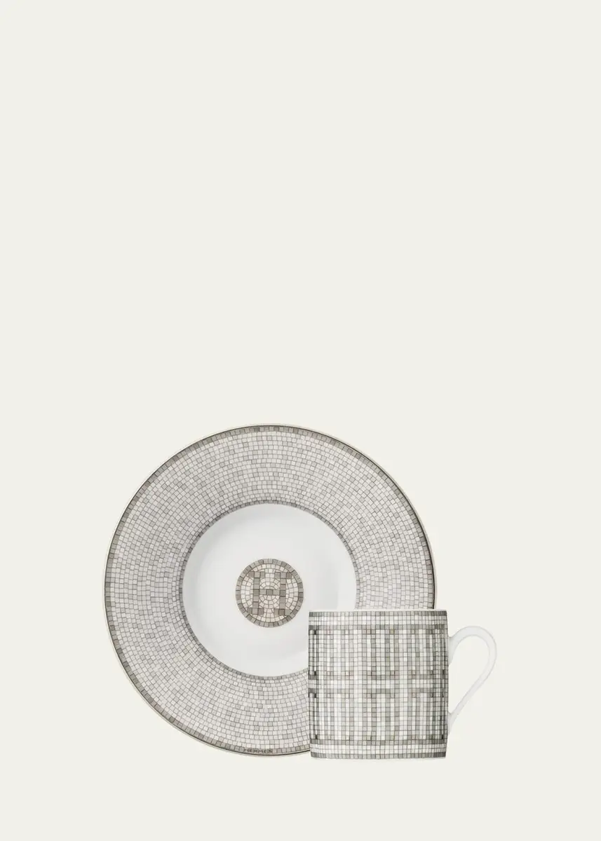 HERMÈS Mosaique Au 24 Platinum Coffee Cup and Saucer Set | Thumbnail 3 HERMÈS Mosaique Au 24 Platinum Coffee Cup and Saucer Set | Thumbnail 3