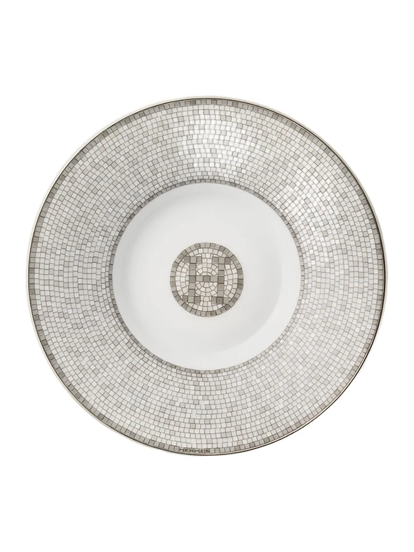 HERMÈS Mosaique Au 24 Platinum Coffee Cup and Saucer Set
