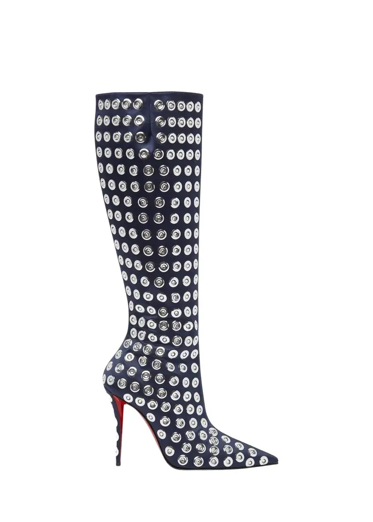 Christian Louboutin 100mm Miss Z Crystal Silk Knee Boots | Image 1 Christian Louboutin 100mm Miss Z Crystal Silk Knee Boots | Image 1