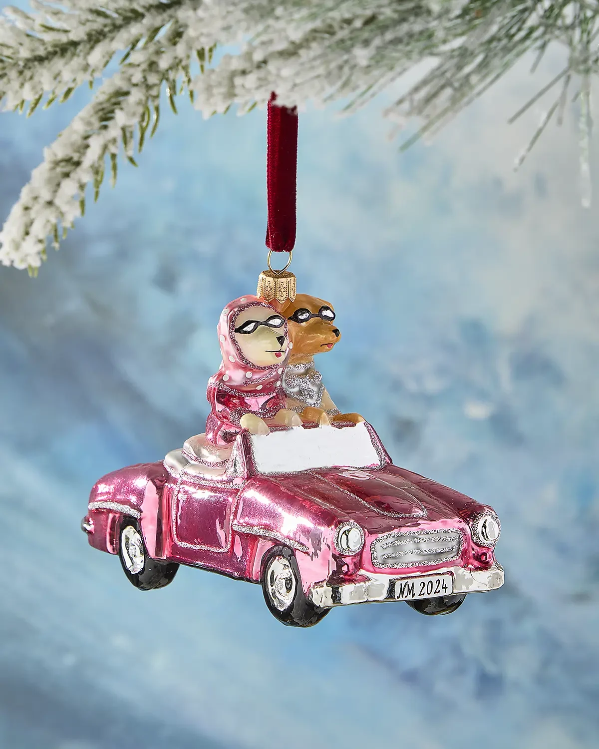 Exclusive Dogs in Pink Cabrio Christmas Ornament