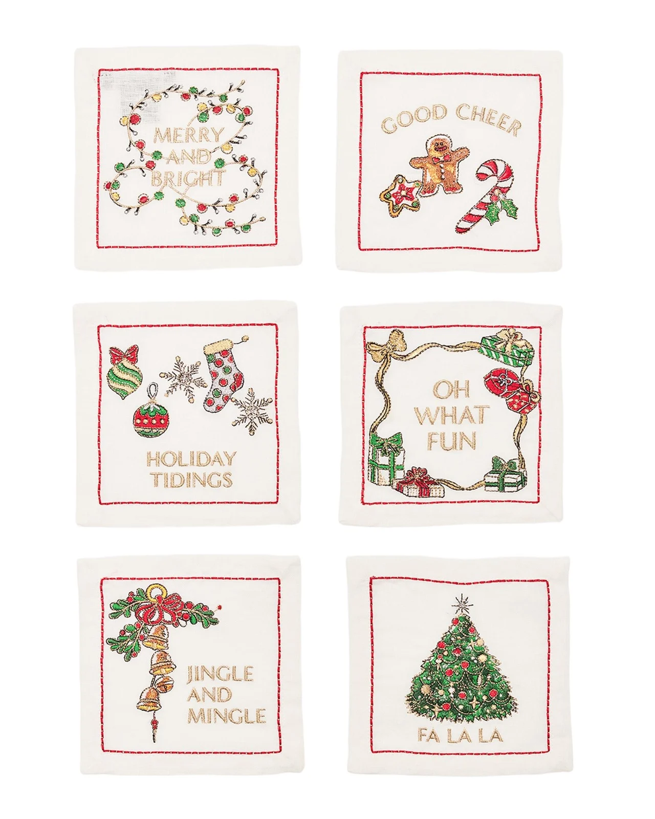 Kim Seybert Merry and Bright Embroidered Cocktail Napkins, Set of 6