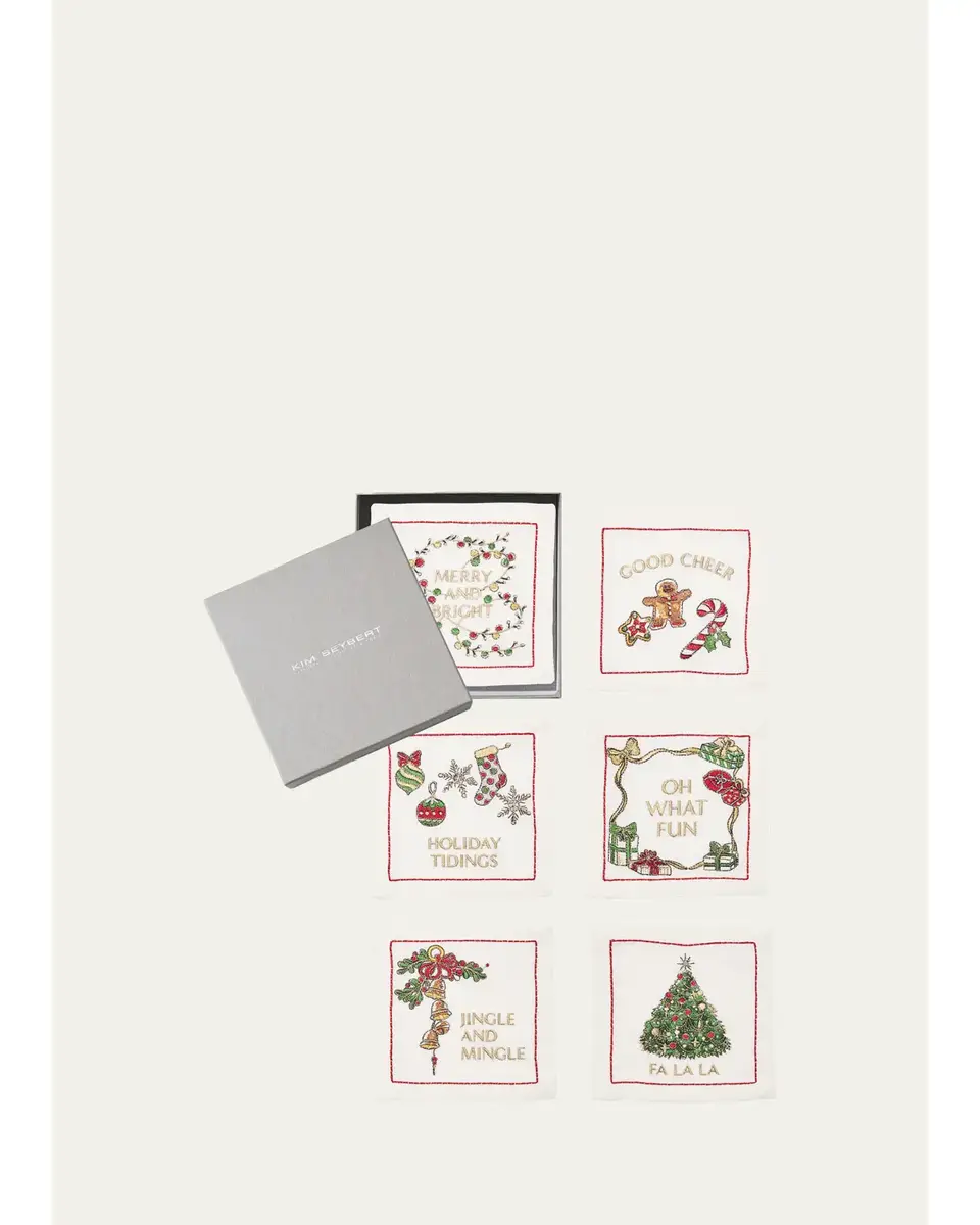 Kim Seybert Merry and Bright Embroidered Cocktail Napkins, Set of 6
