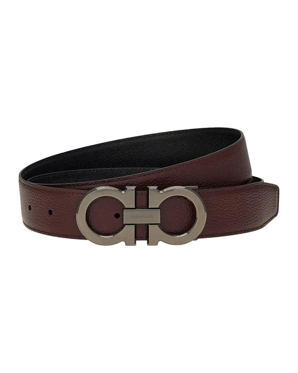 Ferragamo Men's Double Adjustable Hammered Leather Gancini-Buckle Belt | Thumbnail 3 Ferragamo Men's Double Adjustable Hammered Leather Gancini-Buckle Belt | Thumbnail 3
