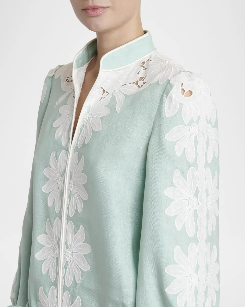 Valentino Garavani Floral Embroidered Linen Belted Midi Dress | Thumbnail 5 Valentino Garavani Floral Embroidered Linen Belted Midi Dress | Thumbnail 5