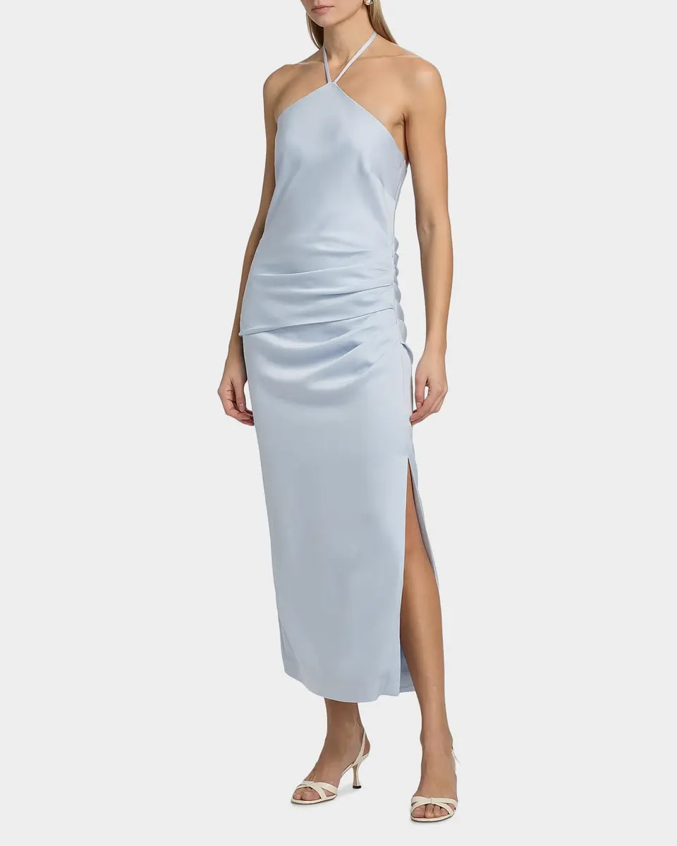 Simkhai Hansel Ruched Satin Halter Maxi Dress | Thumbnail 4
