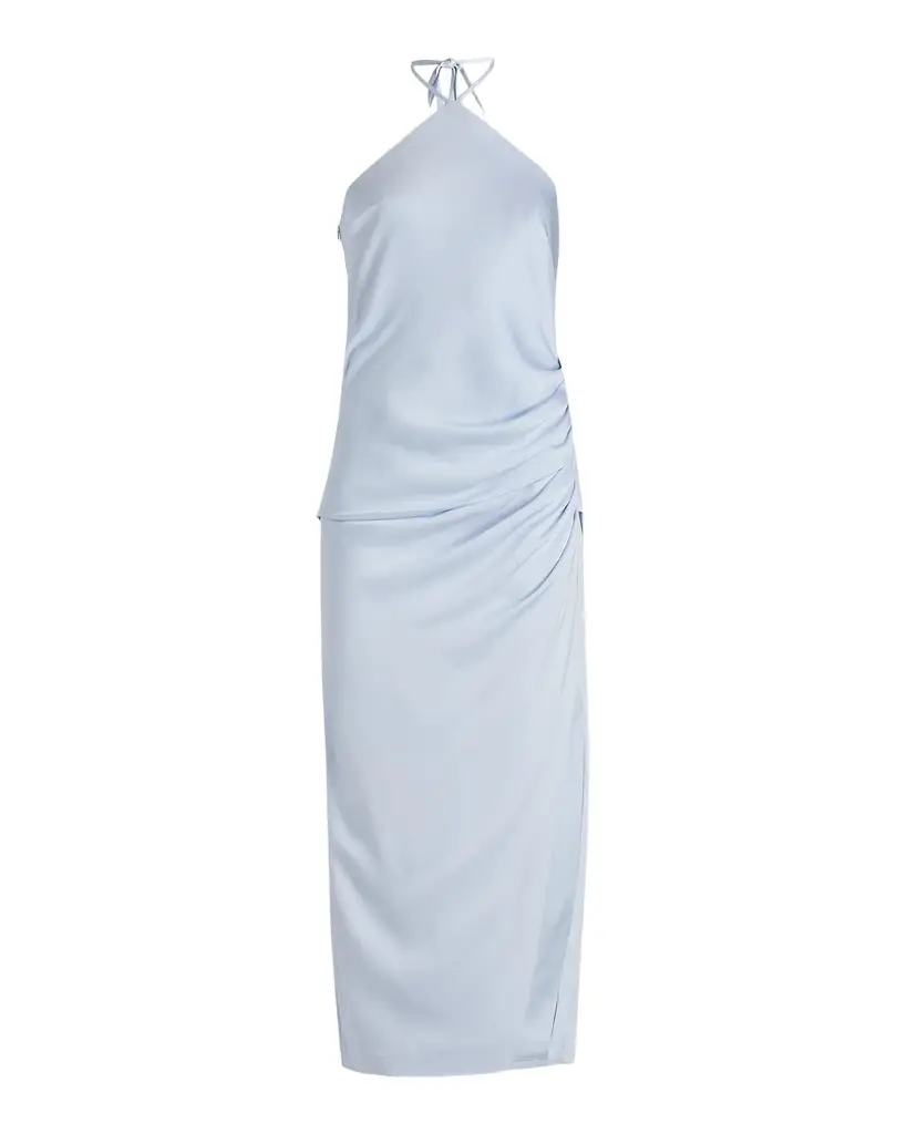 Simkhai Hansel Ruched Satin Halter Maxi Dress