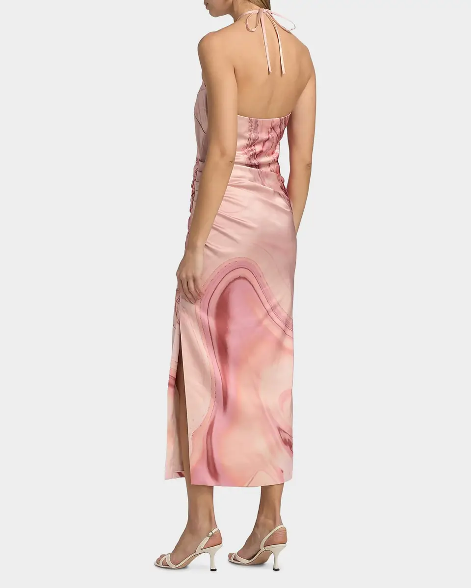 Simkhai Hansel Oil Spill-Print Satin Halter Midi Dress | Thumbnail 3 Simkhai Hansel Oil Spill-Print Satin Halter Midi Dress | Thumbnail 3