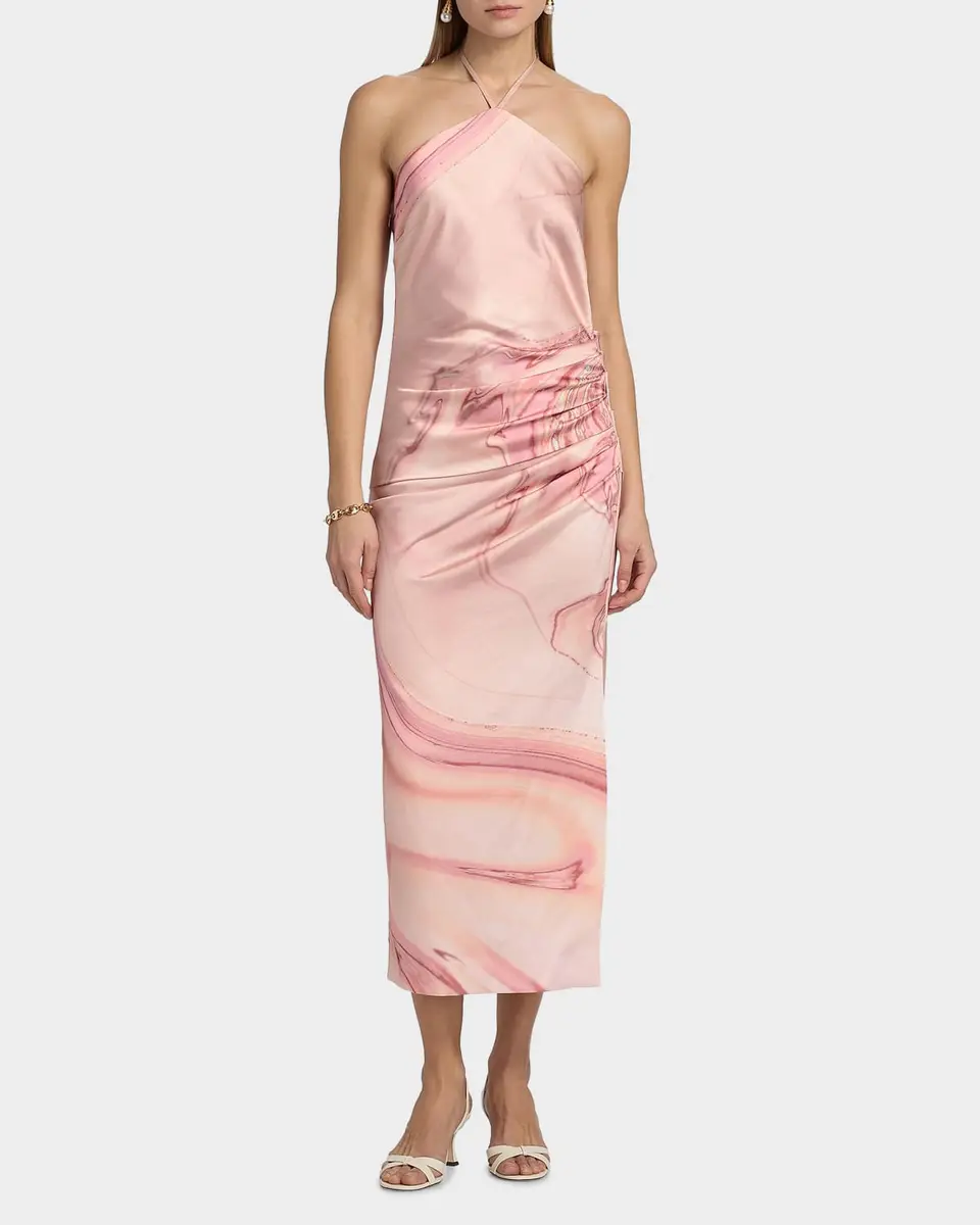 Simkhai Hansel Oil Spill-Print Satin Halter Midi Dress | Thumbnail 4 Simkhai Hansel Oil Spill-Print Satin Halter Midi Dress | Thumbnail 4