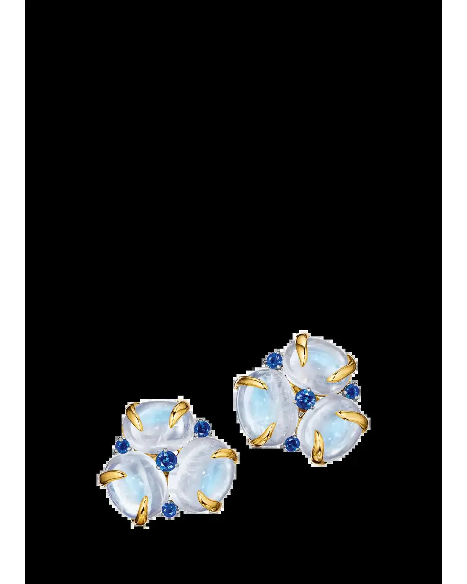 VERDURA 18K Yellow Gold Moonstone and Sapphire Tendril Cluster Clip-On Earrings | Thumbnail 2 VERDURA 18K Yellow Gold Moonstone and Sapphire Tendril Cluster Clip-On Earrings | Thumbnail 2