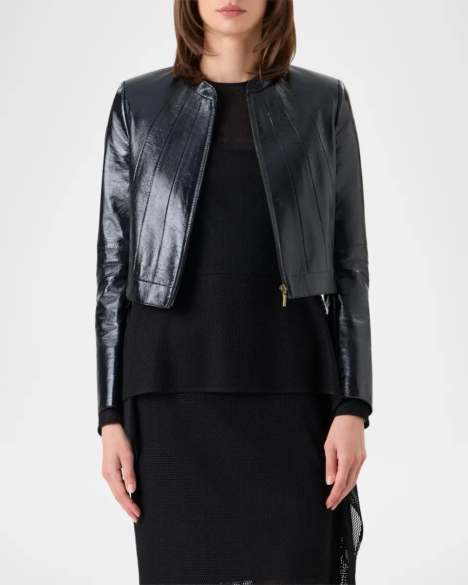 Akris Shiny Leather Crop Zip Jacket | Thumbnail 4 Akris Shiny Leather Crop Zip Jacket | Thumbnail 4