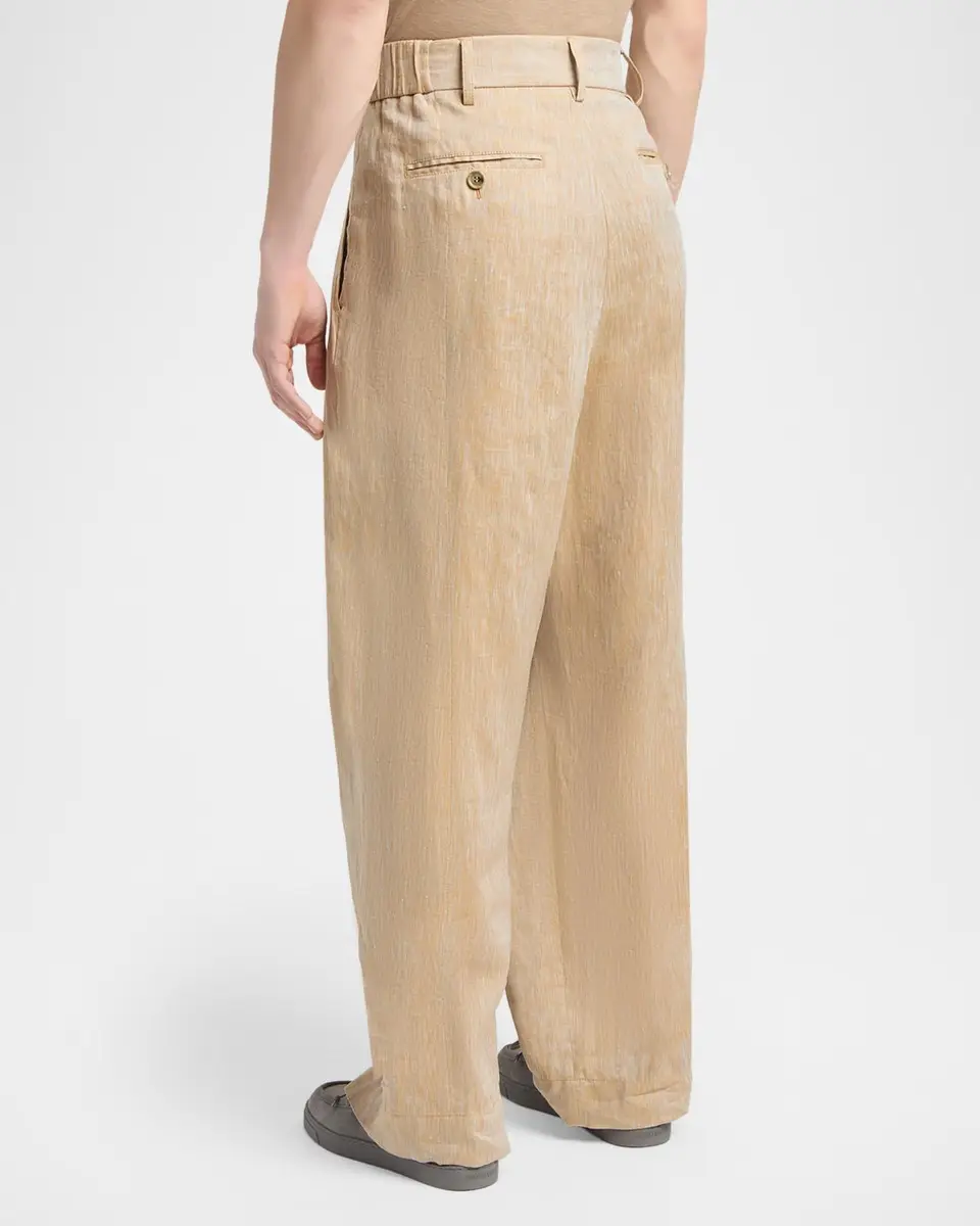 Giorgio Armani Men's Linen Oversized Straight-Leg Pleated Pants | Thumbnail 3