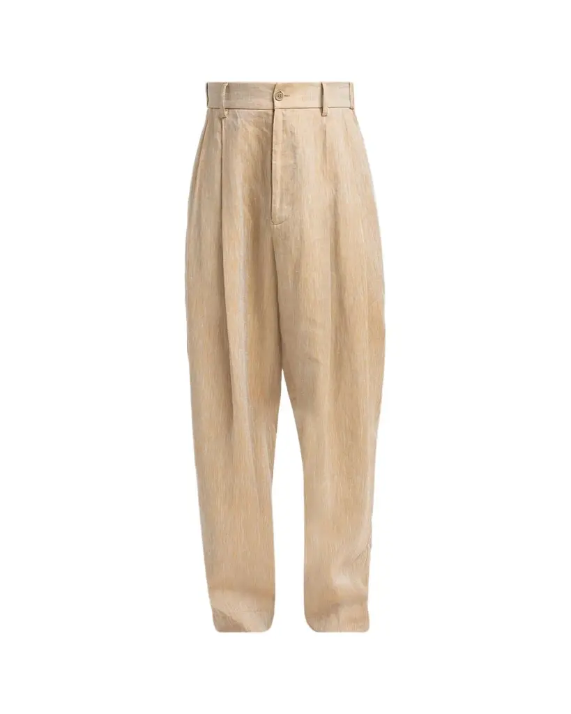 Giorgio Armani Men's Linen Oversized Straight-Leg Pleated Pants | Image 1 Giorgio Armani Men's Linen Oversized Straight-Leg Pleated Pants | Image 1