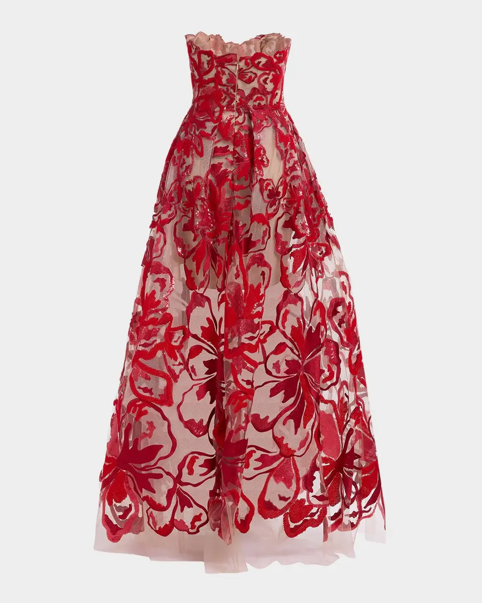 Elie Saab Strapless Sequined Velvet Floral Tulle Gown | Thumbnail 4