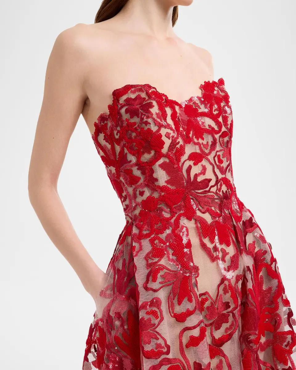 Elie Saab Strapless Sequined Velvet Floral Tulle Gown | Thumbnail 5