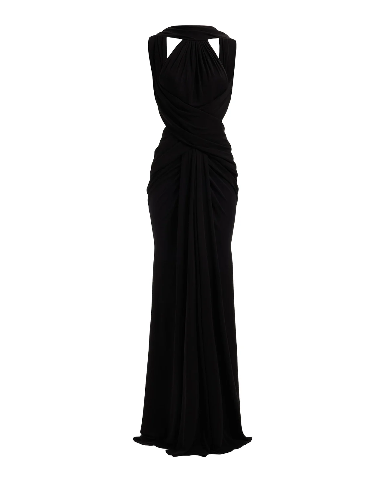Crisscross Draped Jersey Backless Halter Gown Crisscross Draped Jersey Backless Halter Gown