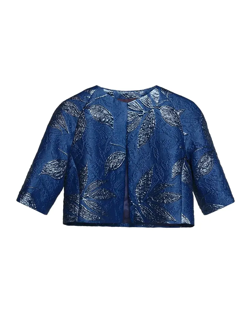 Talbot Runhof Metallic Peony Jacquard Bolero Jacket