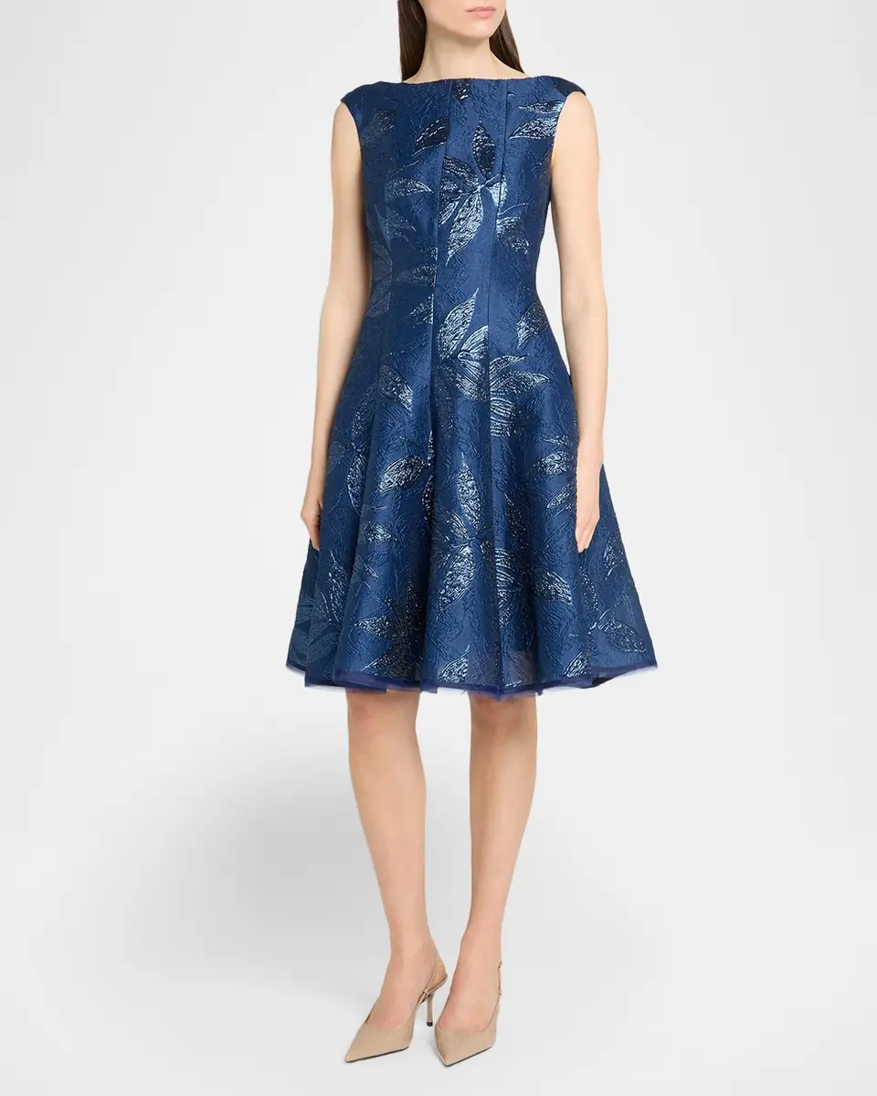 Talbot Runhof Peony Jacquard Sleeveless Short Dress | Thumbnail 4 Talbot Runhof Peony Jacquard Sleeveless Short Dress | Thumbnail 4