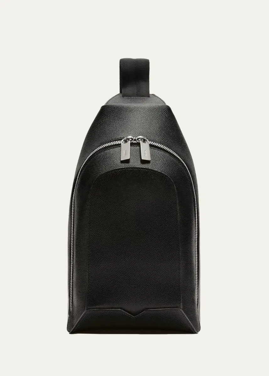 Valextra Men's V-Line Core Leather One-Shoulder Sling Backpack | Thumbnail 3 Valextra Men's V-Line Core Leather One-Shoulder Sling Backpack | Thumbnail 3