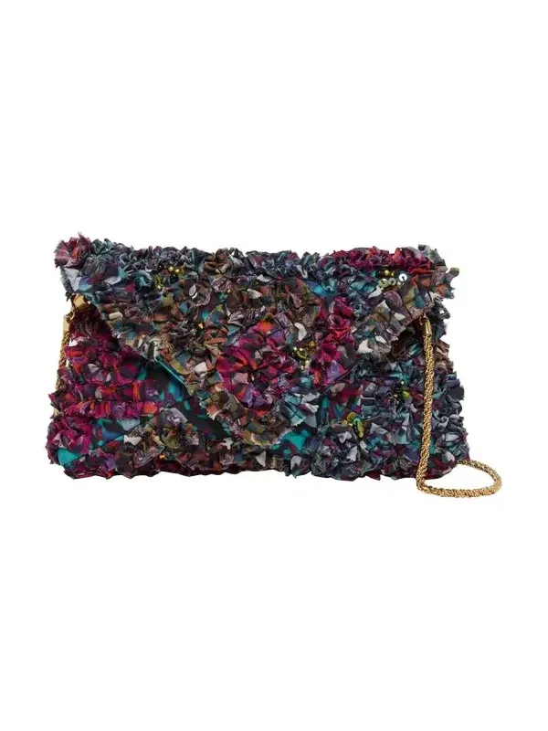 Dries Van Noten Small Ruffle-Embroidered Pouch Bag