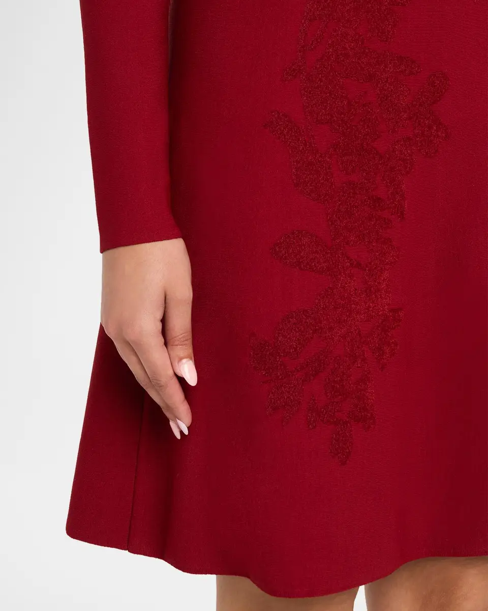 Lela Rose Floral Velvet Jacquard Long-Sleeve A-Line Dress | Thumbnail 5 Lela Rose Floral Velvet Jacquard Long-Sleeve A-Line Dress | Thumbnail 5