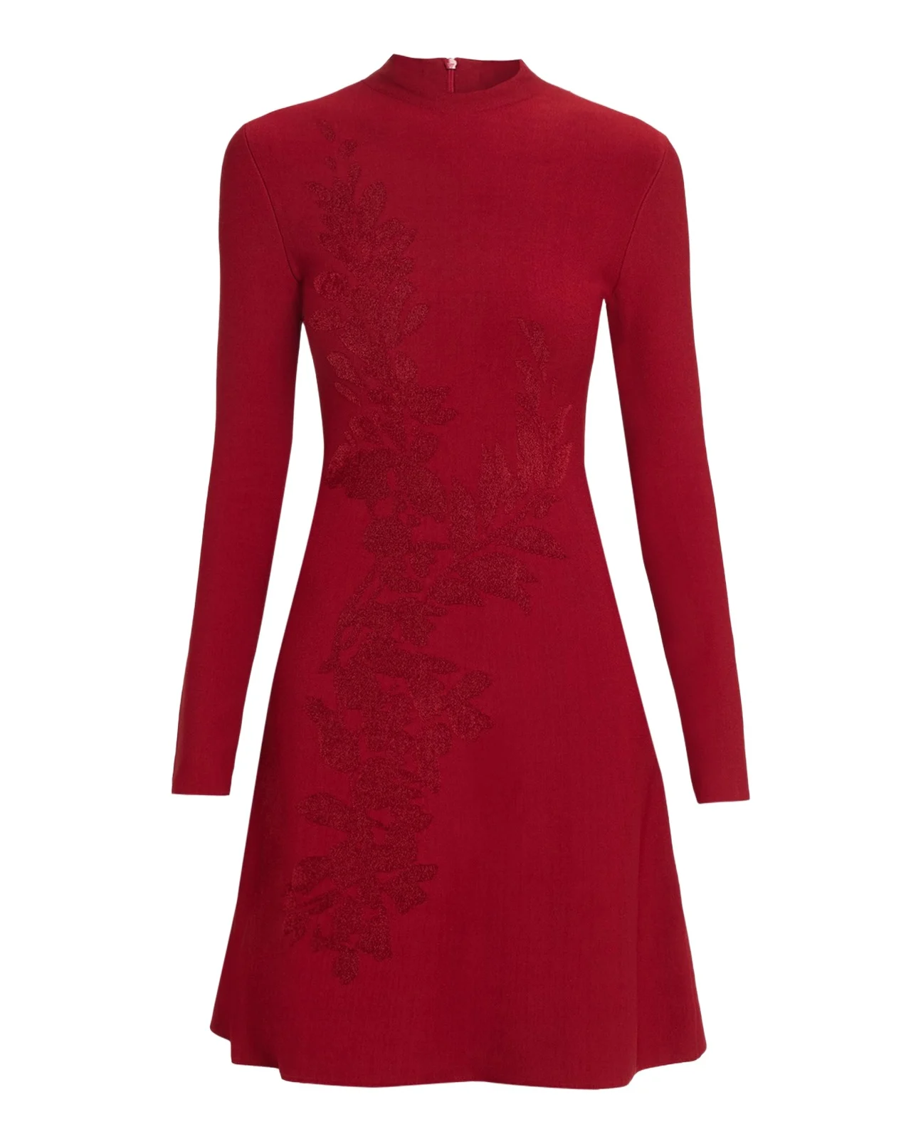 Floral Velvet Jacquard Long-Sleeve A-Line Dress Floral Velvet Jacquard Long-Sleeve A-Line Dress