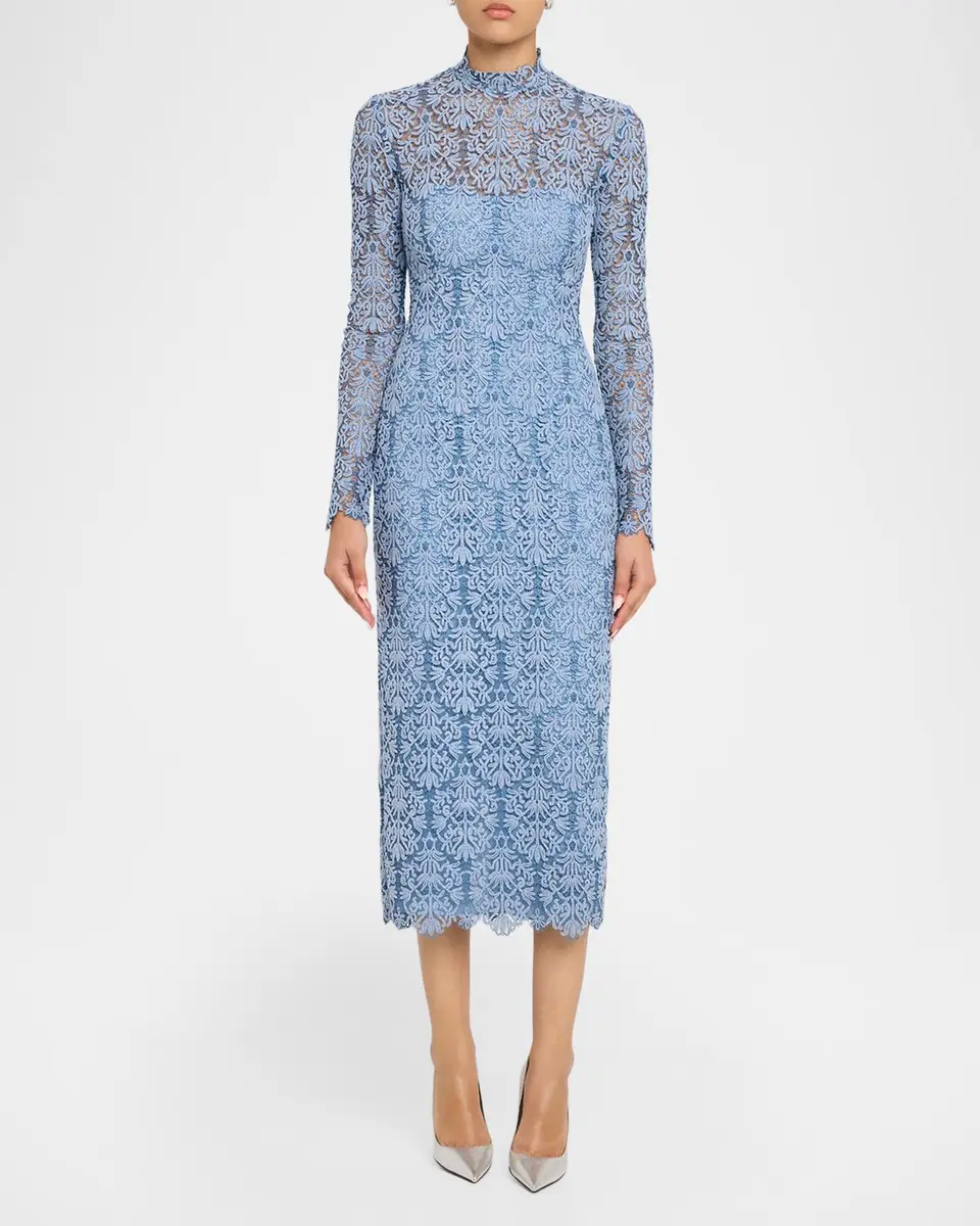 Lela Rose Chenille Lace Long-Sleeve Midi Dress | Thumbnail 2 Lela Rose Chenille Lace Long-Sleeve Midi Dress | Thumbnail 2