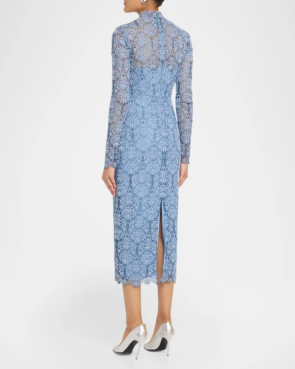 Lela Rose Chenille Lace Long-Sleeve Midi Dress | Thumbnail 3 Lela Rose Chenille Lace Long-Sleeve Midi Dress | Thumbnail 3