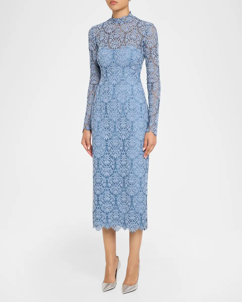 Lela Rose Chenille Lace Long-Sleeve Midi Dress | Thumbnail 4 Lela Rose Chenille Lace Long-Sleeve Midi Dress | Thumbnail 4
