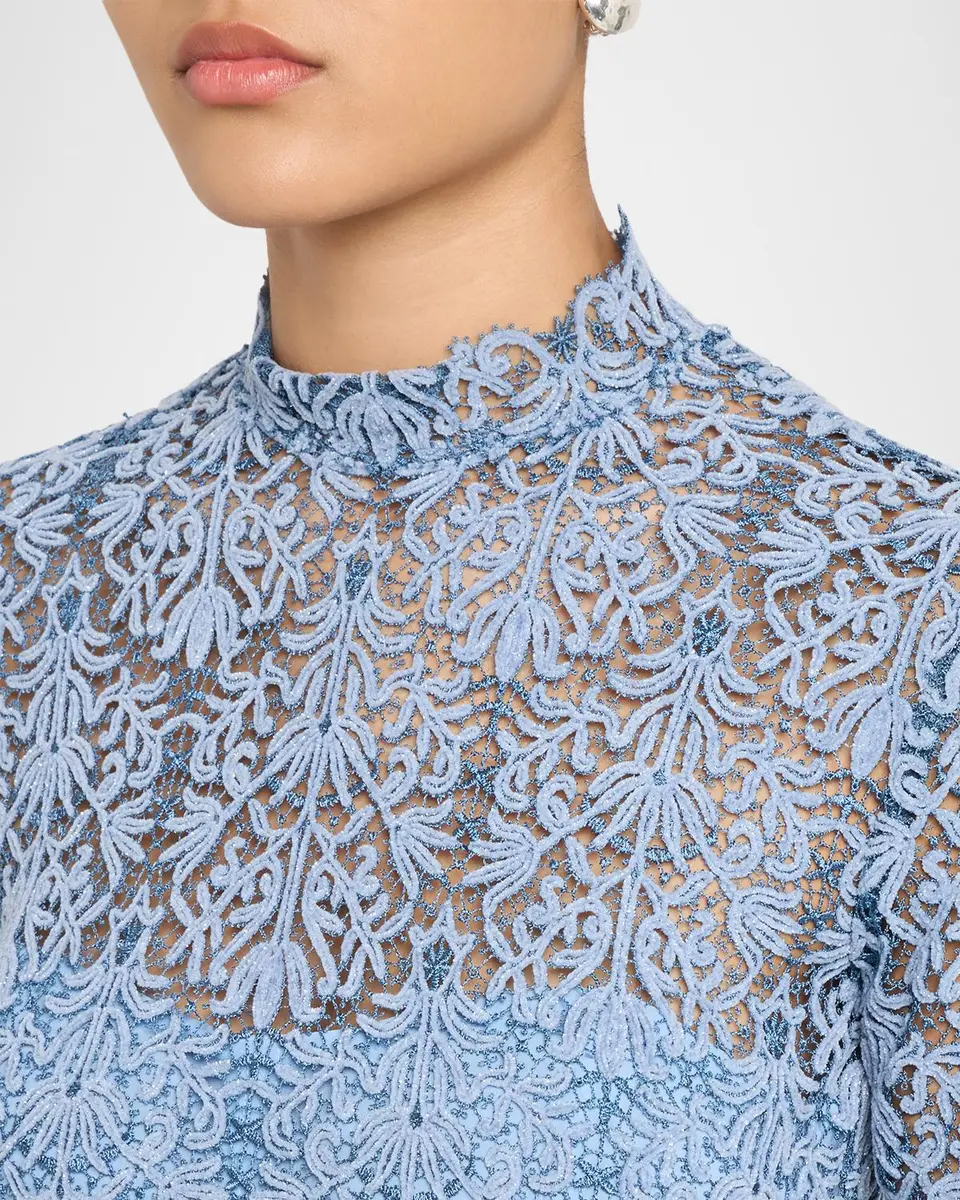 Lela Rose Chenille Lace Long-Sleeve Midi Dress | Thumbnail 5 Lela Rose Chenille Lace Long-Sleeve Midi Dress | Thumbnail 5