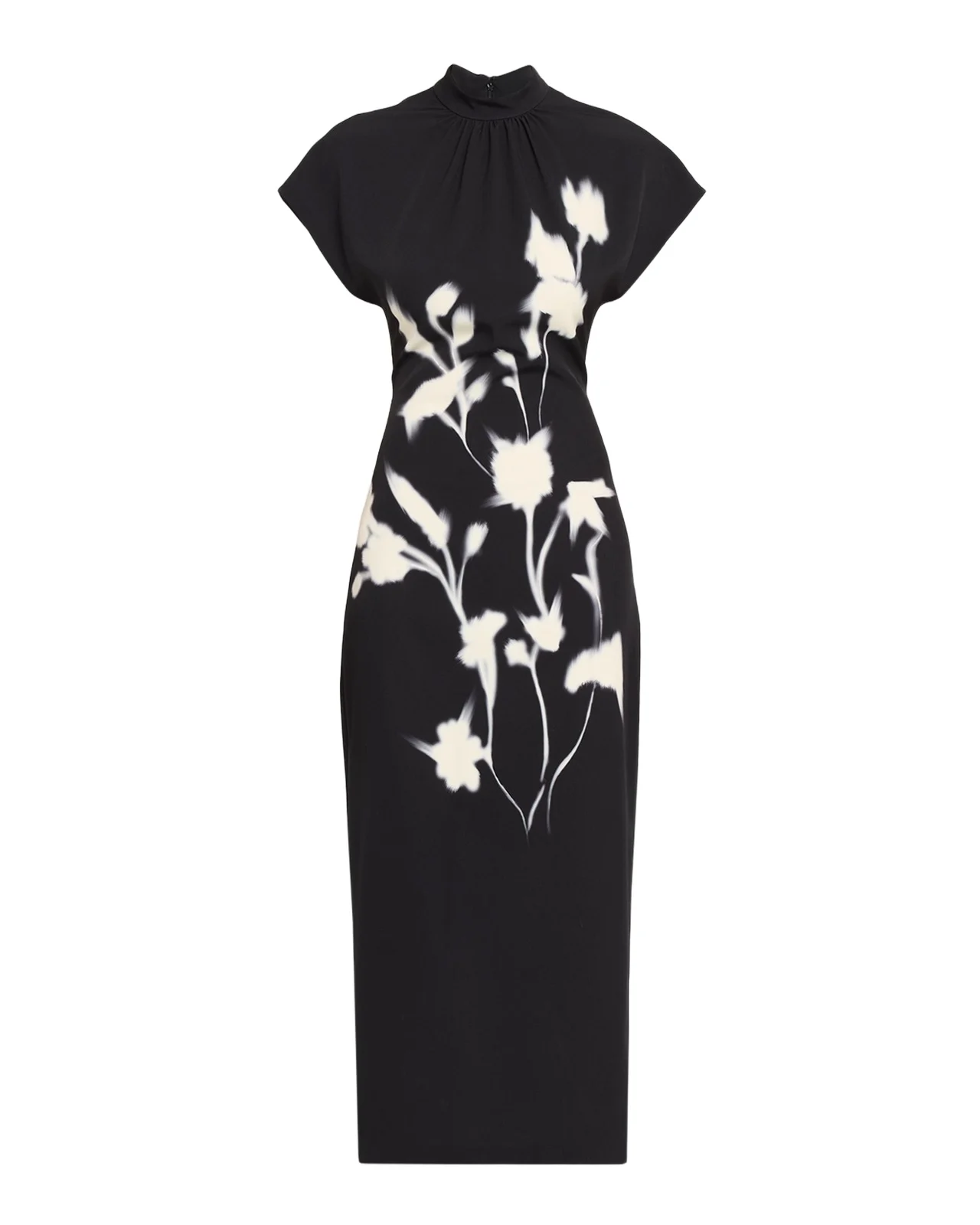 Mock-Neck Floral Crepe Stretch Midi Dress Mock-Neck Floral Crepe Stretch Midi Dress