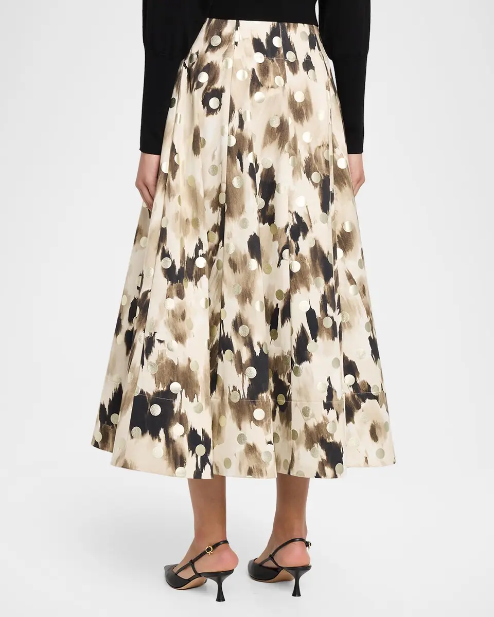 Lela Rose Ikat Metallic Polka-Dot Print Midi Skirt | Thumbnail 3