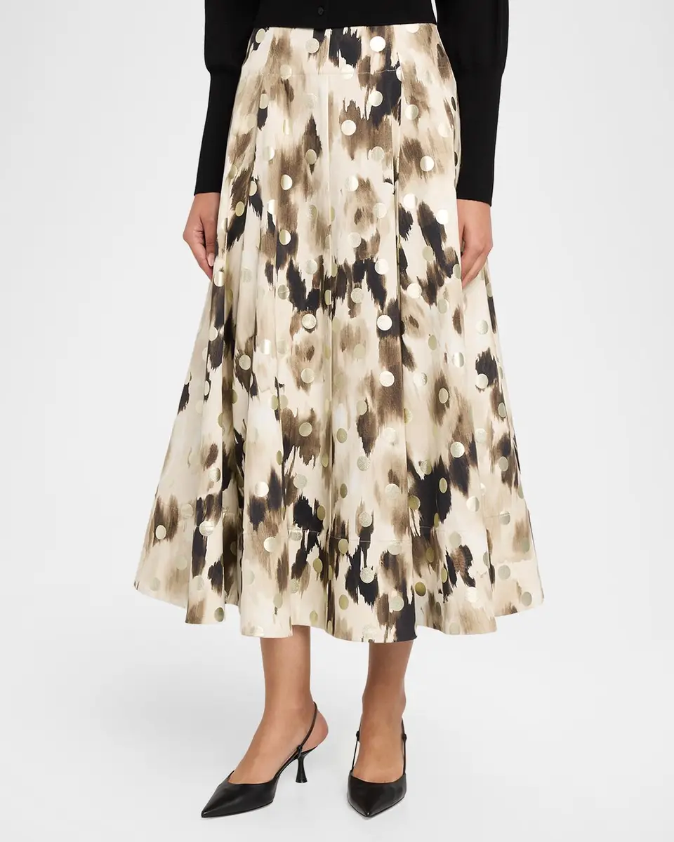 Lela Rose Ikat Metallic Polka-Dot Print Midi Skirt | Thumbnail 4