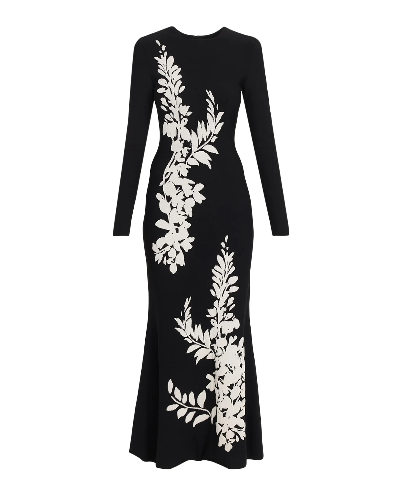 Velvet Jacquard Knit Long-Sleeve Ankle Dress Velvet Jacquard Knit Long-Sleeve Ankle Dress