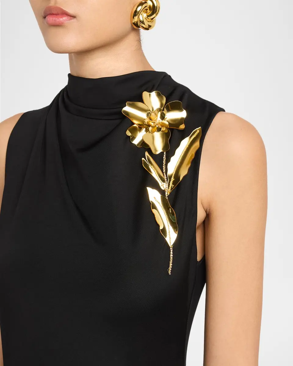 Lela Rose 3D Metallic Flower Draped Jersey Midi Dress | Thumbnail 5