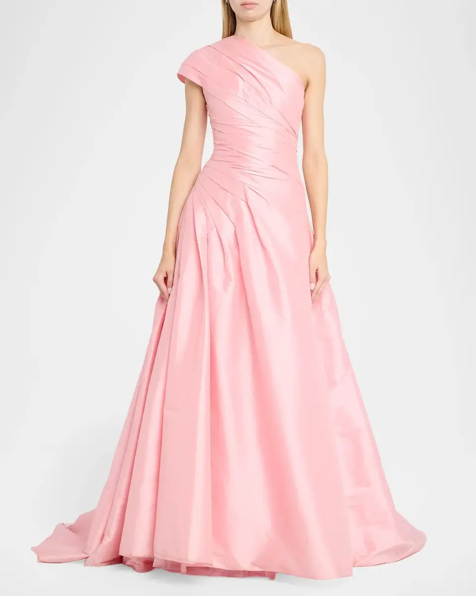 MONIQUE LHUILLIER One-Shoulder Draped Taffeta Ball Gown | Thumbnail 2