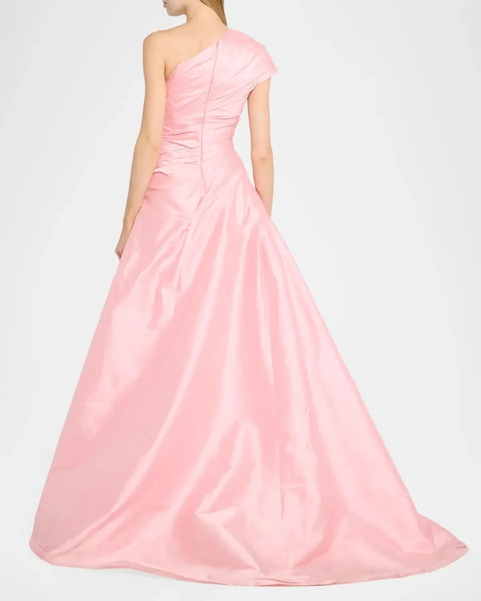 MONIQUE LHUILLIER One-Shoulder Draped Taffeta Ball Gown | Thumbnail 3