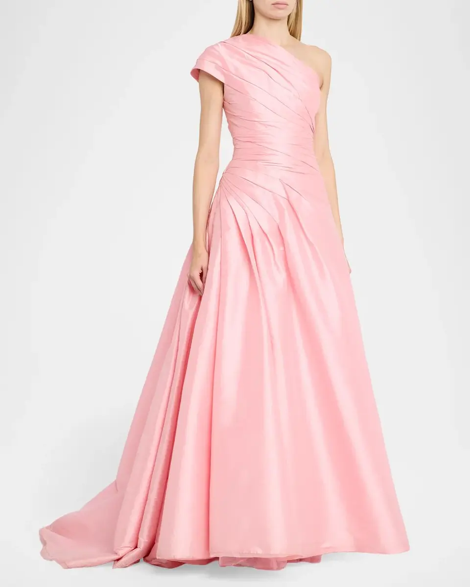 MONIQUE LHUILLIER One-Shoulder Draped Taffeta Ball Gown | Thumbnail 4