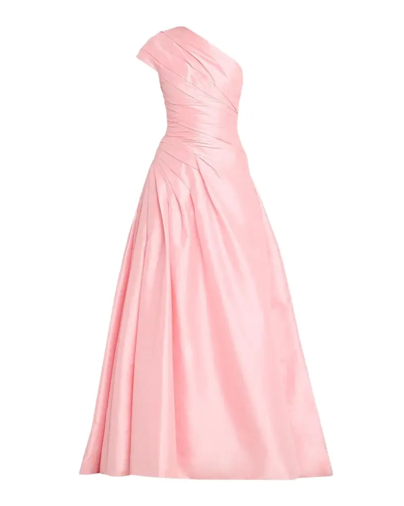 One-Shoulder Draped Taffeta Ball Gown