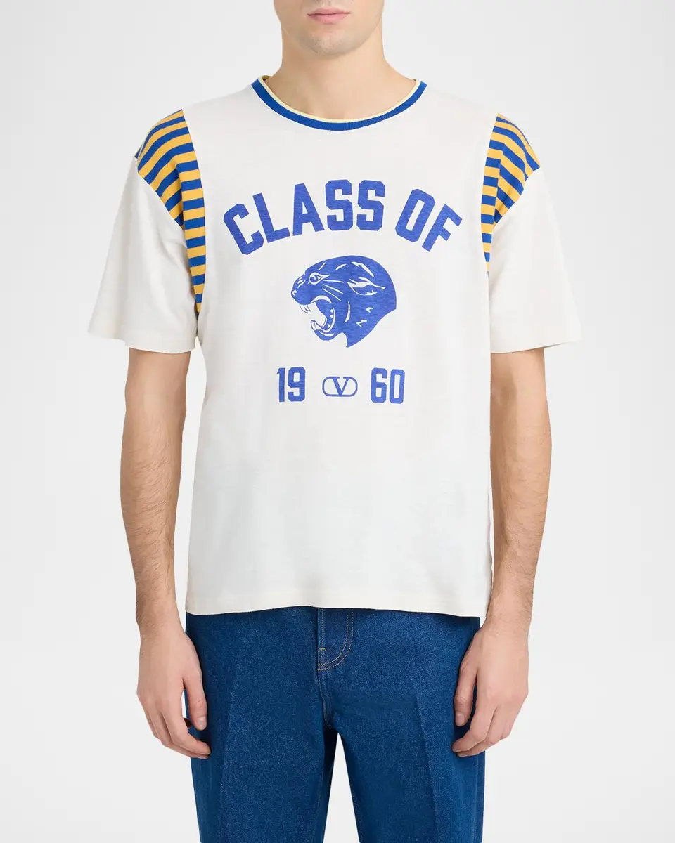Valentino Garavani Men's Panther Collegiate-Logo Crewneck T-Shirt | Thumbnail 4 Valentino Garavani Men's Panther Collegiate-Logo Crewneck T-Shirt | Thumbnail 4
