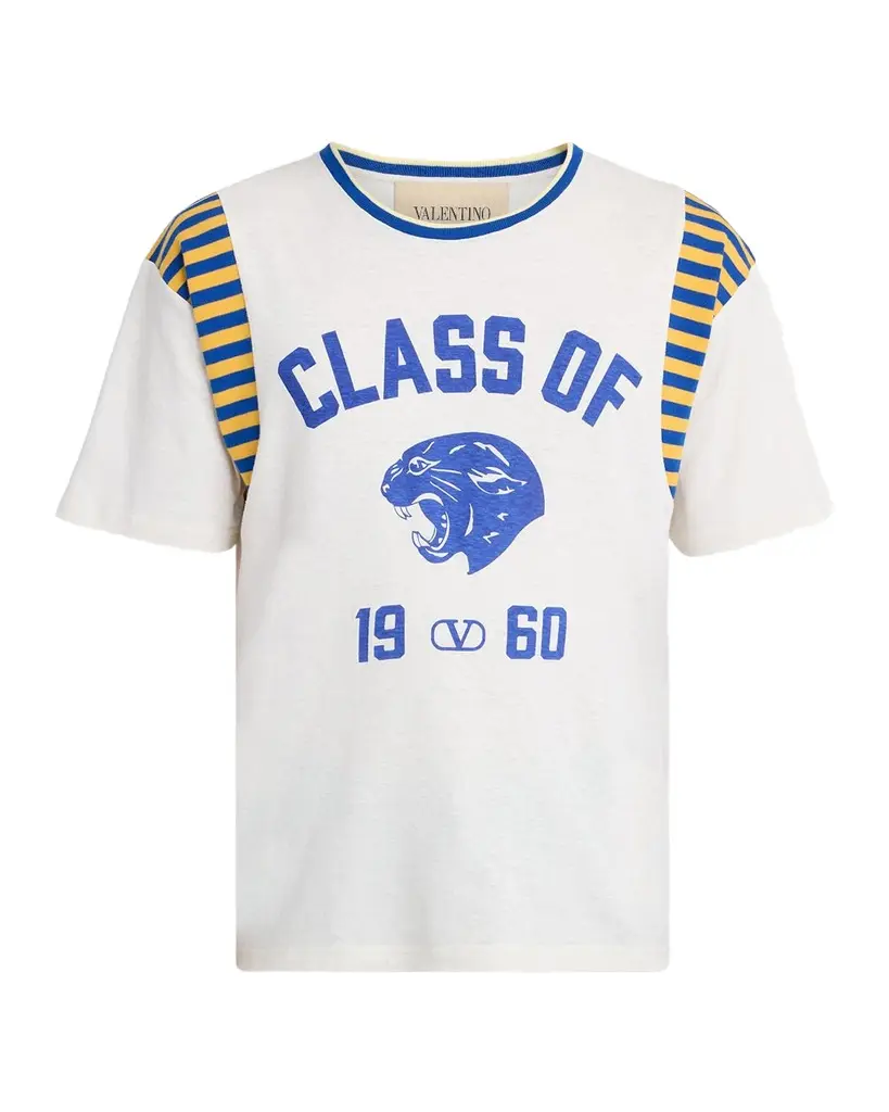 Valentino Garavani Men's Panther Collegiate-Logo Crewneck T-Shirt | Image 1 Valentino Garavani Men's Panther Collegiate-Logo Crewneck T-Shirt | Image 1
