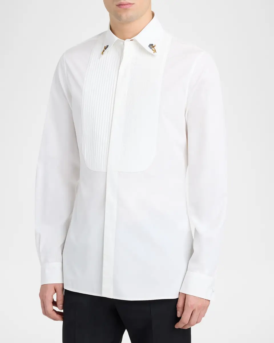 Valentino Garavani Men's Embroidered-Collar Poplin Dress Shirt | Thumbnail 4 Valentino Garavani Men's Embroidered-Collar Poplin Dress Shirt | Thumbnail 4
