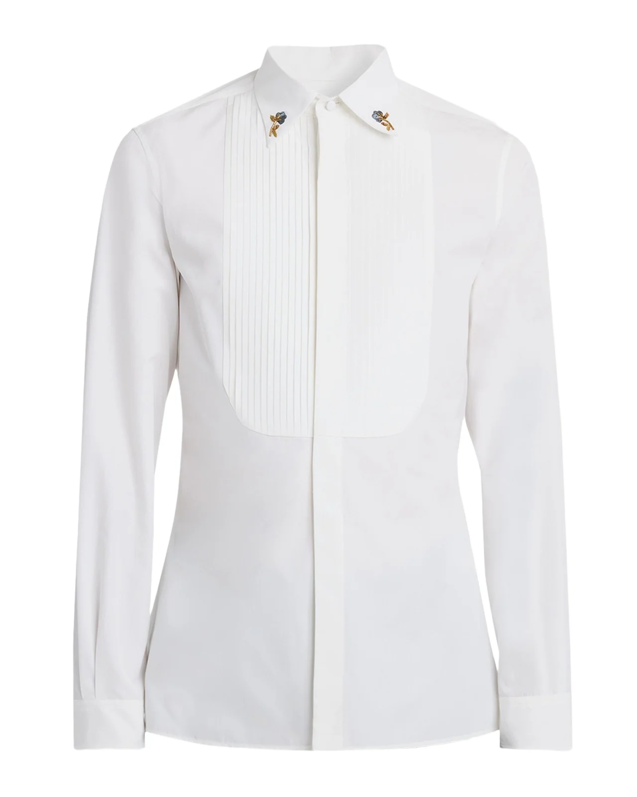 Valentino Garavani Men's Embroidered-Collar Poplin Dress Shirt